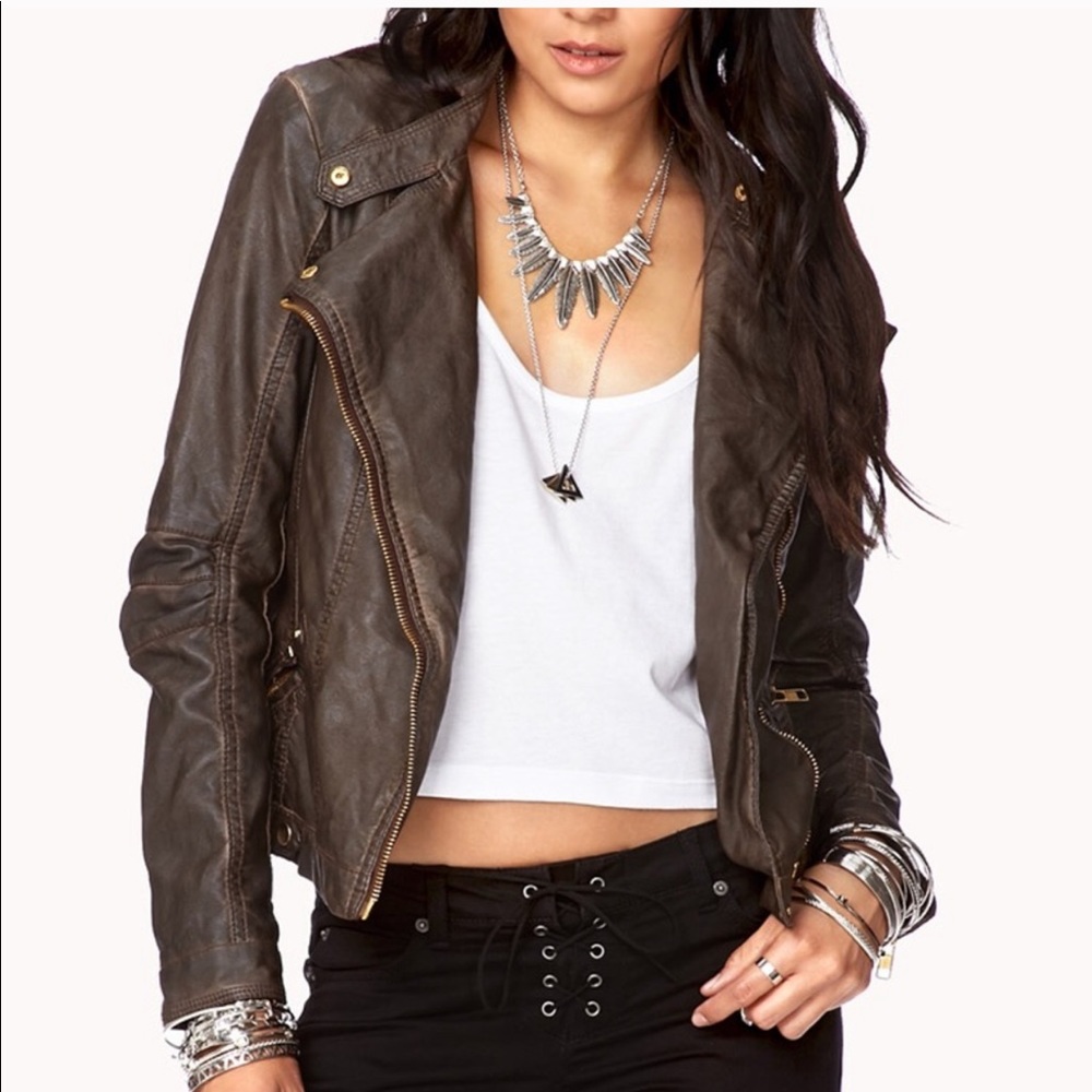 F21 Brown leather jacket Sz M ❤️